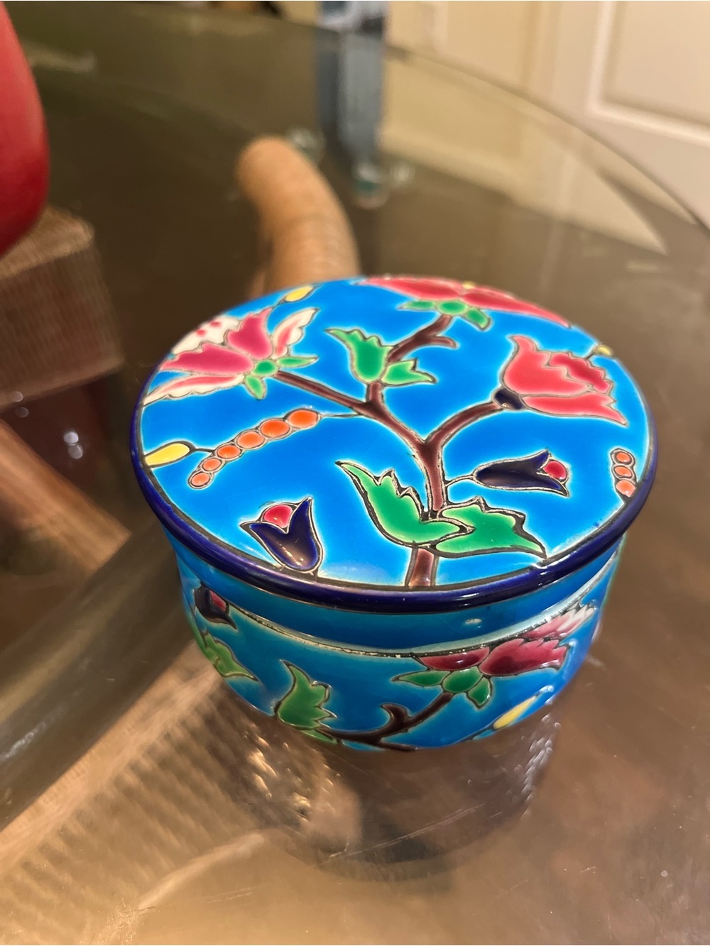 Vintage Emaux Lowry Blue Floral Cloisonné Trinket Box